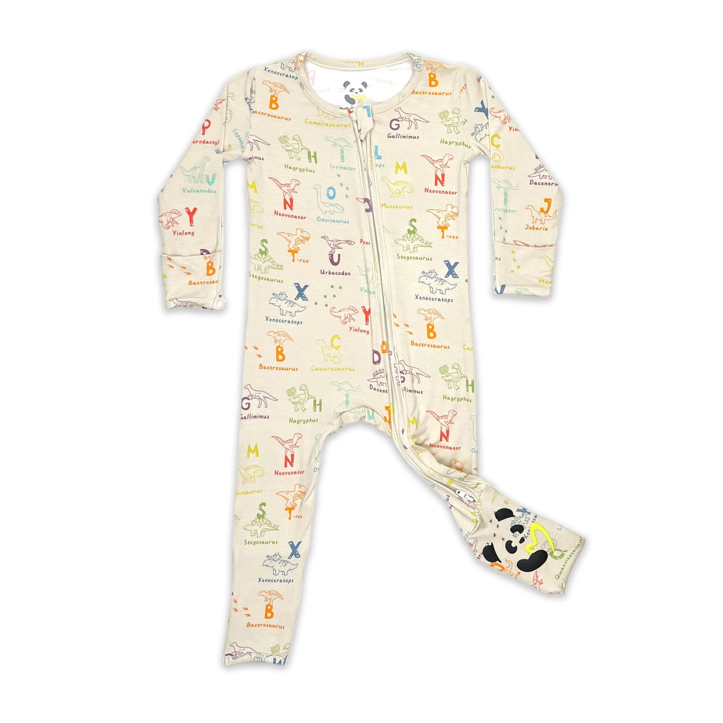 Dino ABC's Bamboo Convertible Footie Baby Onesie Maple & Co. Boutique 6-9M  
