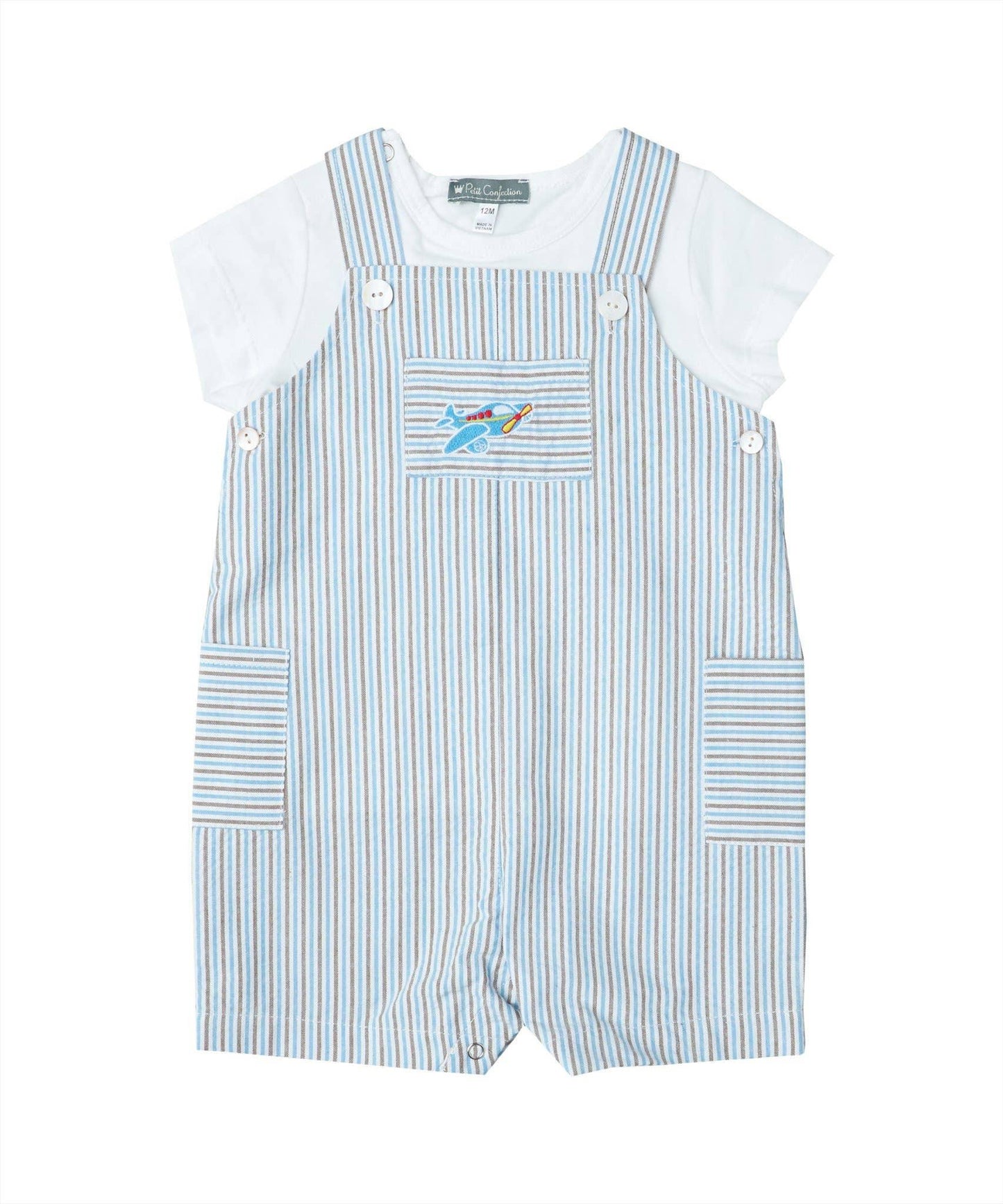 Striped Airplane Overalls + Tee Baby Clothes Maple & Co. Boutique 12m  