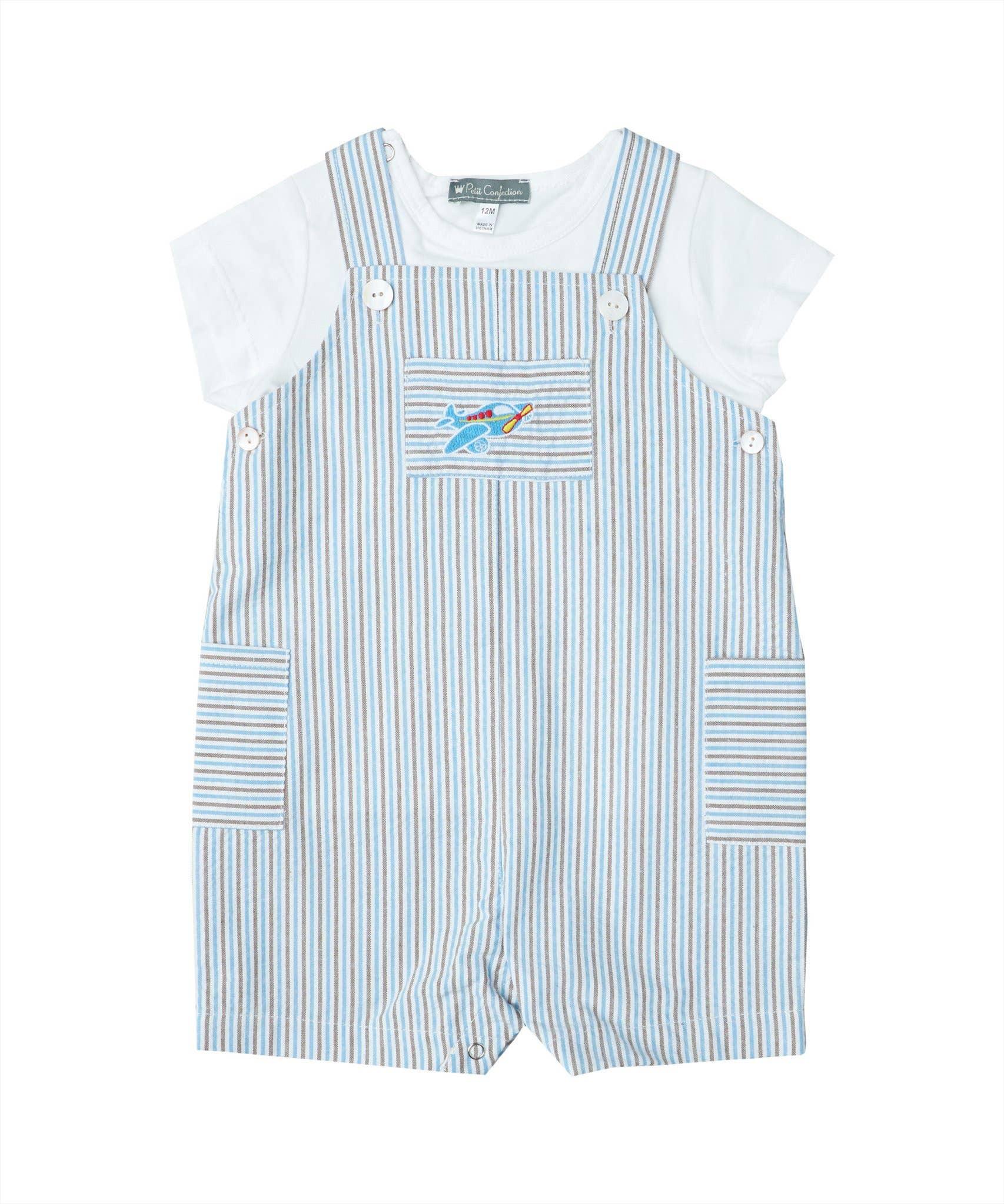 Striped Airplane Overalls + Tee Baby Clothes Maple & Co. Boutique 12m  
