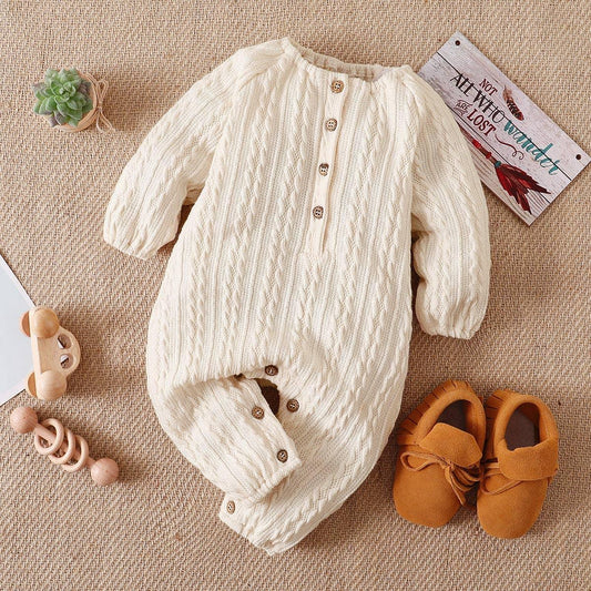Solid Knitted Long-sleeve Baby Jumpsuit Baby Onesie Maple & Co. Boutique 3M-6M  